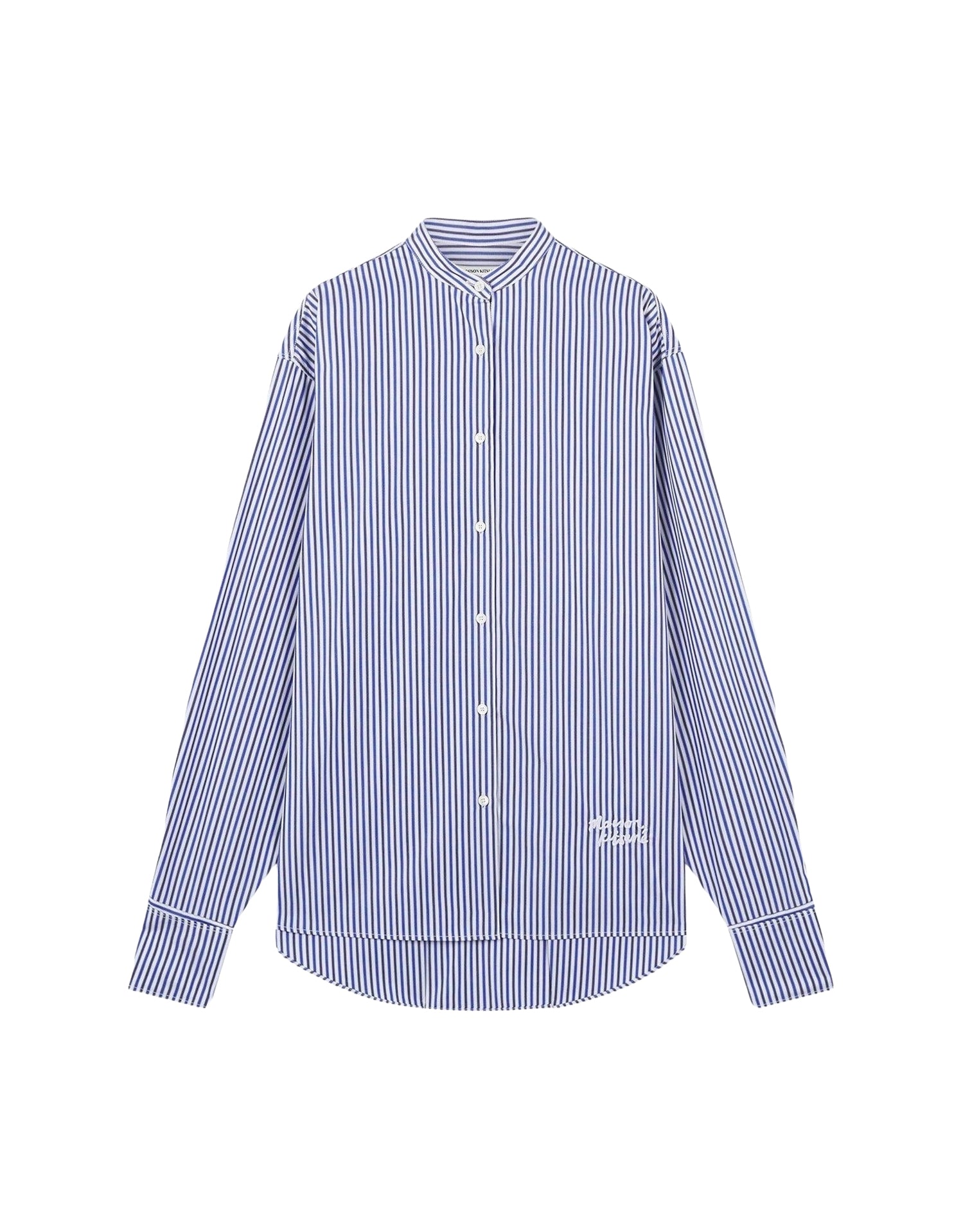 Striped Mao collar shirt - Blue & Navy Stripes