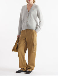 Baby Fox Patch Boxy Cardigan - Light Grey Melange