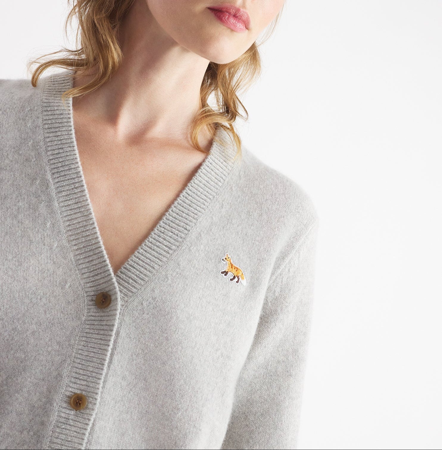 Baby Fox Patch Boxy Cardigan - Light Grey Melange