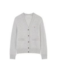 Baby Fox Patch Boxy Cardigan - Light Grey Melange