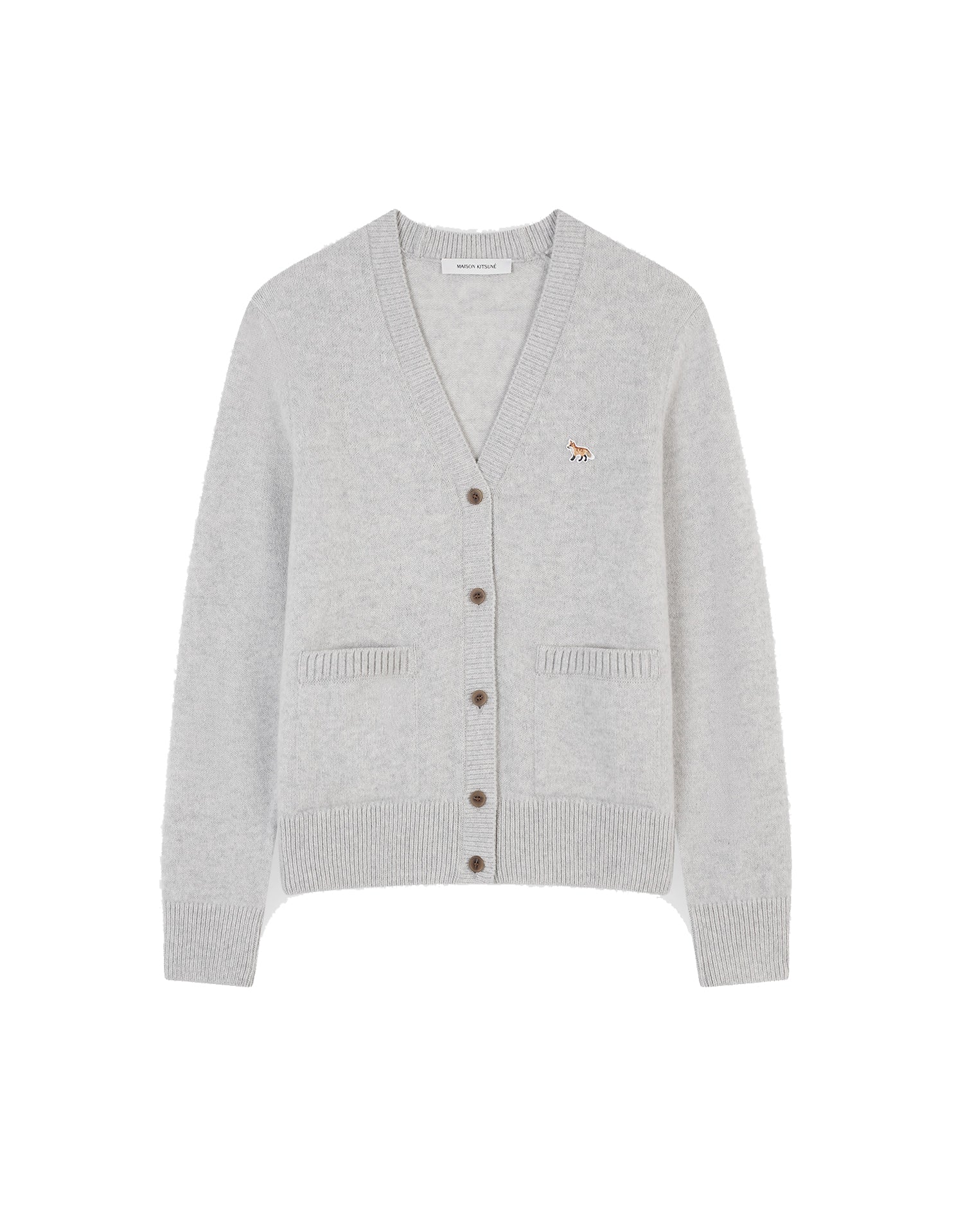 Baby Fox Patch Boxy Cardigan - Light Grey Melange