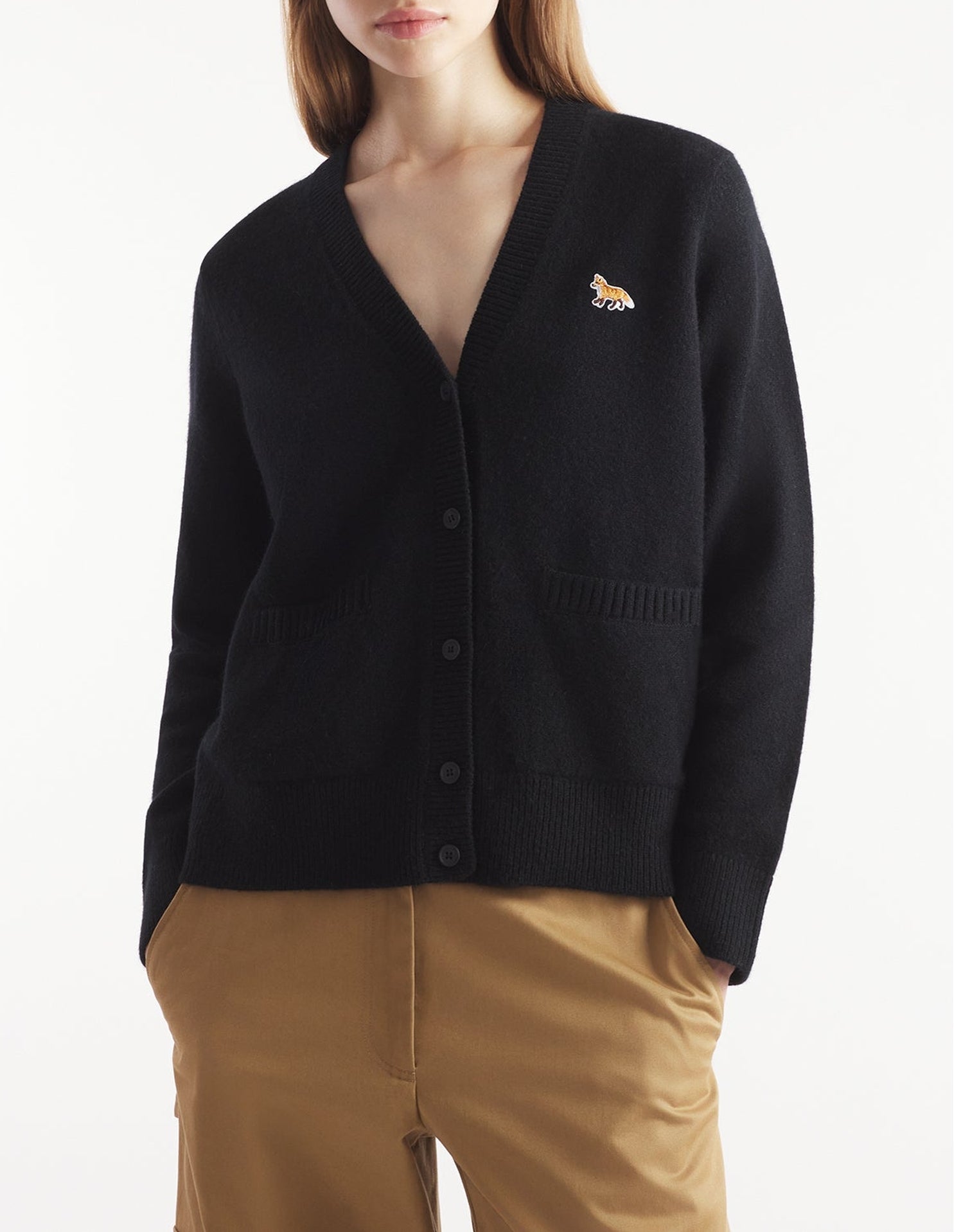 Cardigan Baby Fox à manches longues en laine - Black