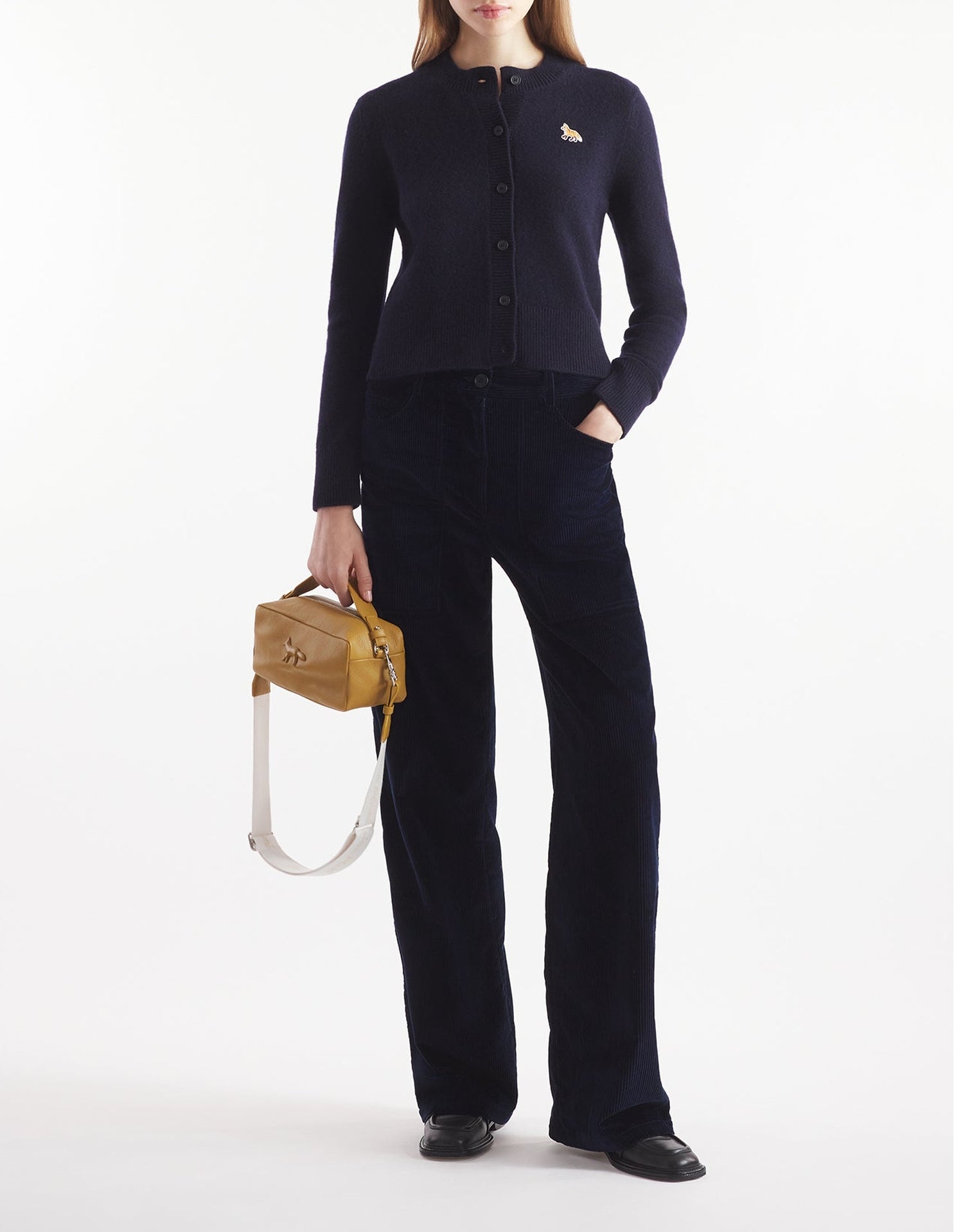 Cardigan Baby Fox à manches longues en laine - Navy