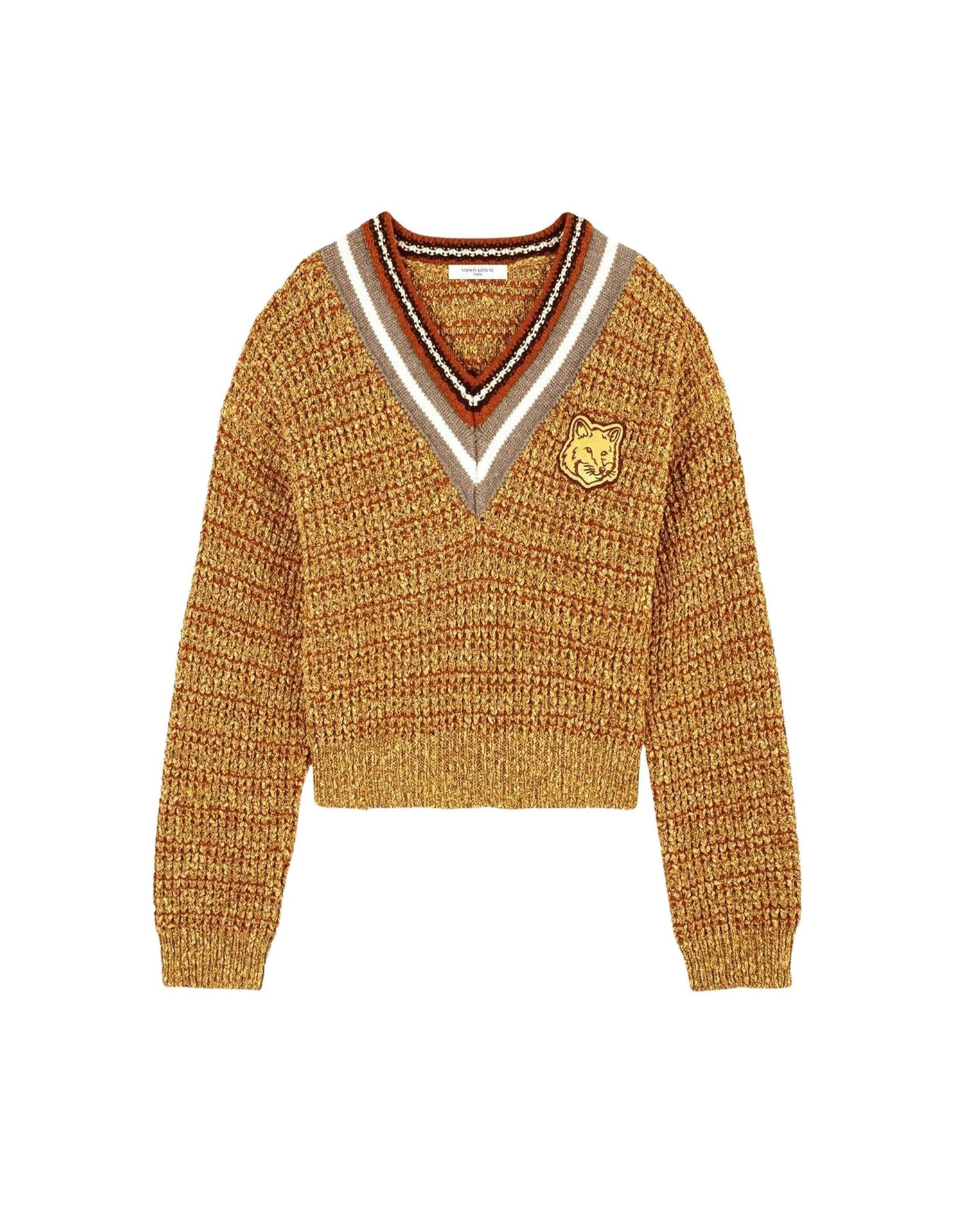 Wool blend v-neck jumper - Mustard melange