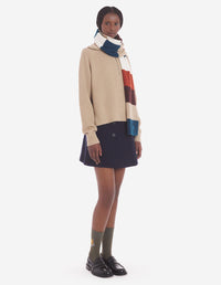 Bold Fox Head Patch Half Zip Ribbed Jumper - Beige Melange