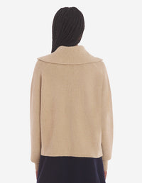 Bold Fox Head Patch Half Zip Ribbed Jumper - Beige Melange