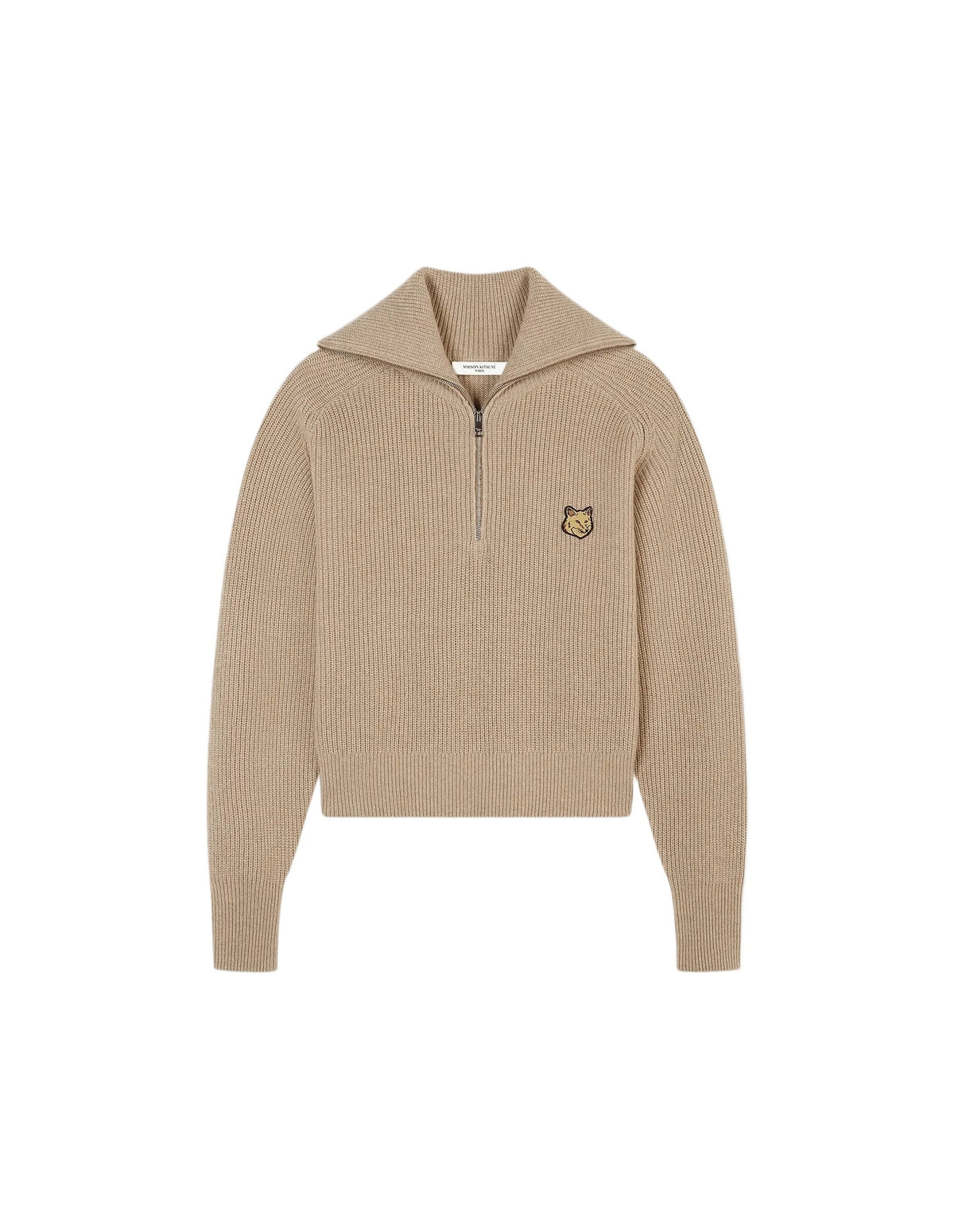 Pull à demi zip Fox Head en laine - Beige