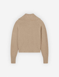 Bold Fox Head Patch Half Zip Ribbed Jumper - Beige Melange