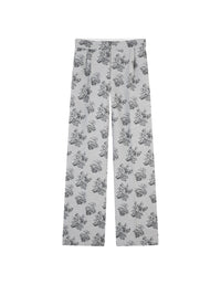 Pantalon à pinces en jacquard fleuri - Black & White