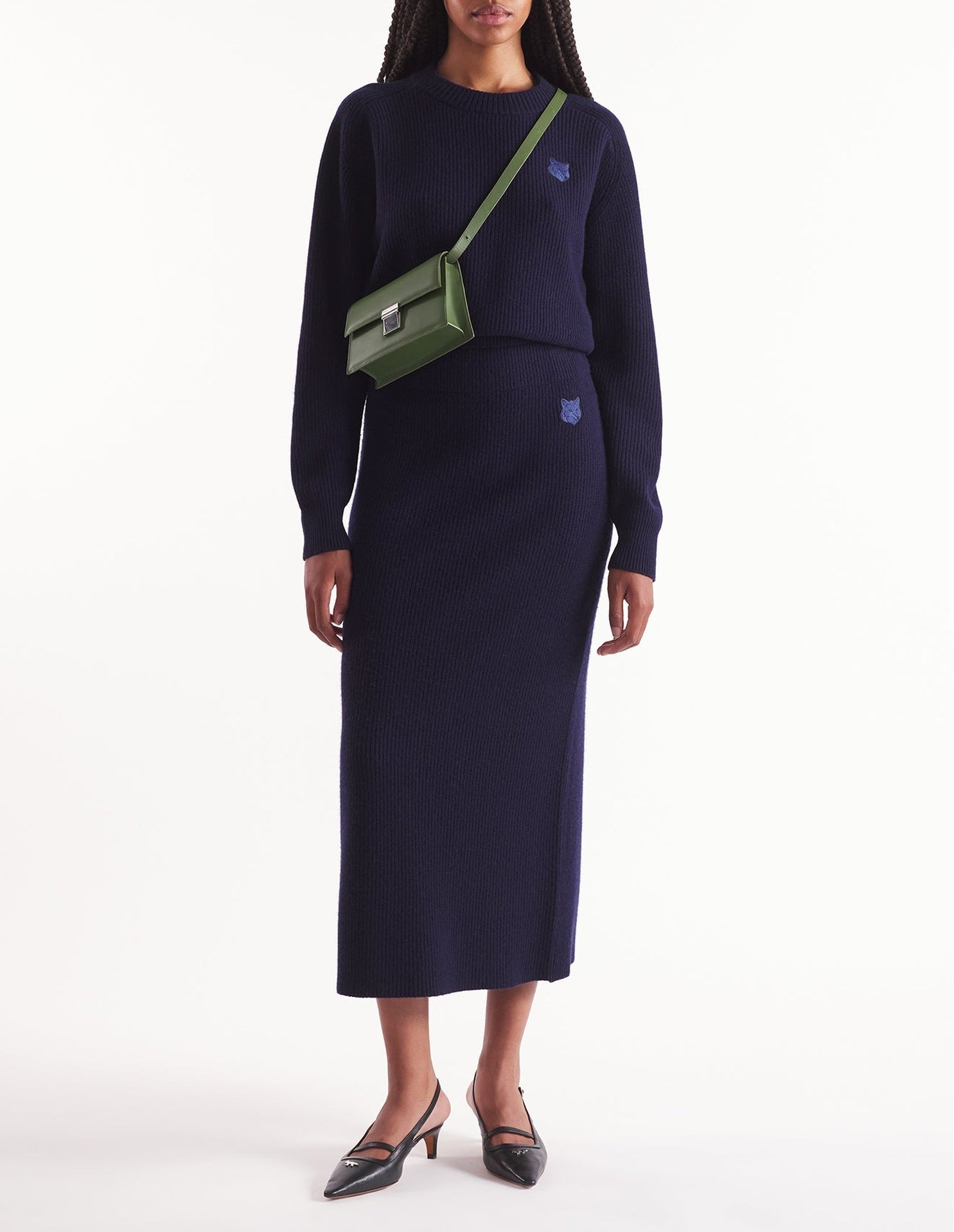 Jupe Bold Fox Head midi Bold Fox en laine et cachemire - Ink Blue