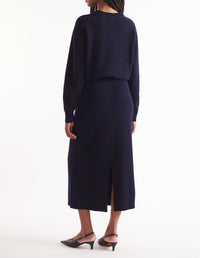 Jupe Bold Fox Head midi Bold Fox en laine et cachemire - Ink Blue