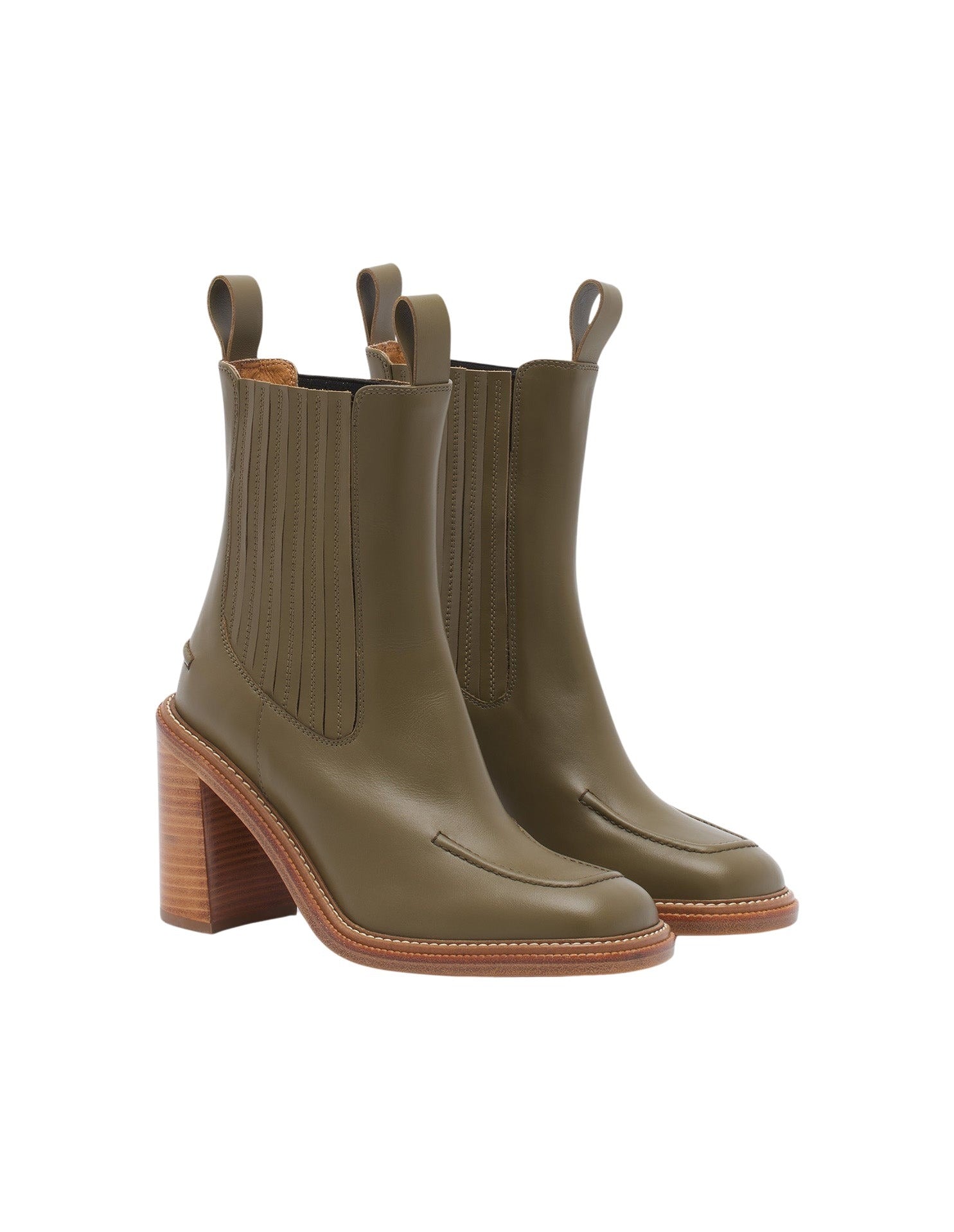 Chelsea boots with leather heels - Khaki