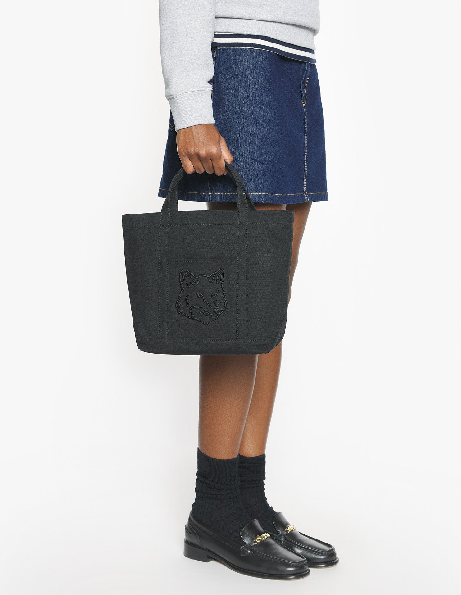 Fox head small shopping bag - Black