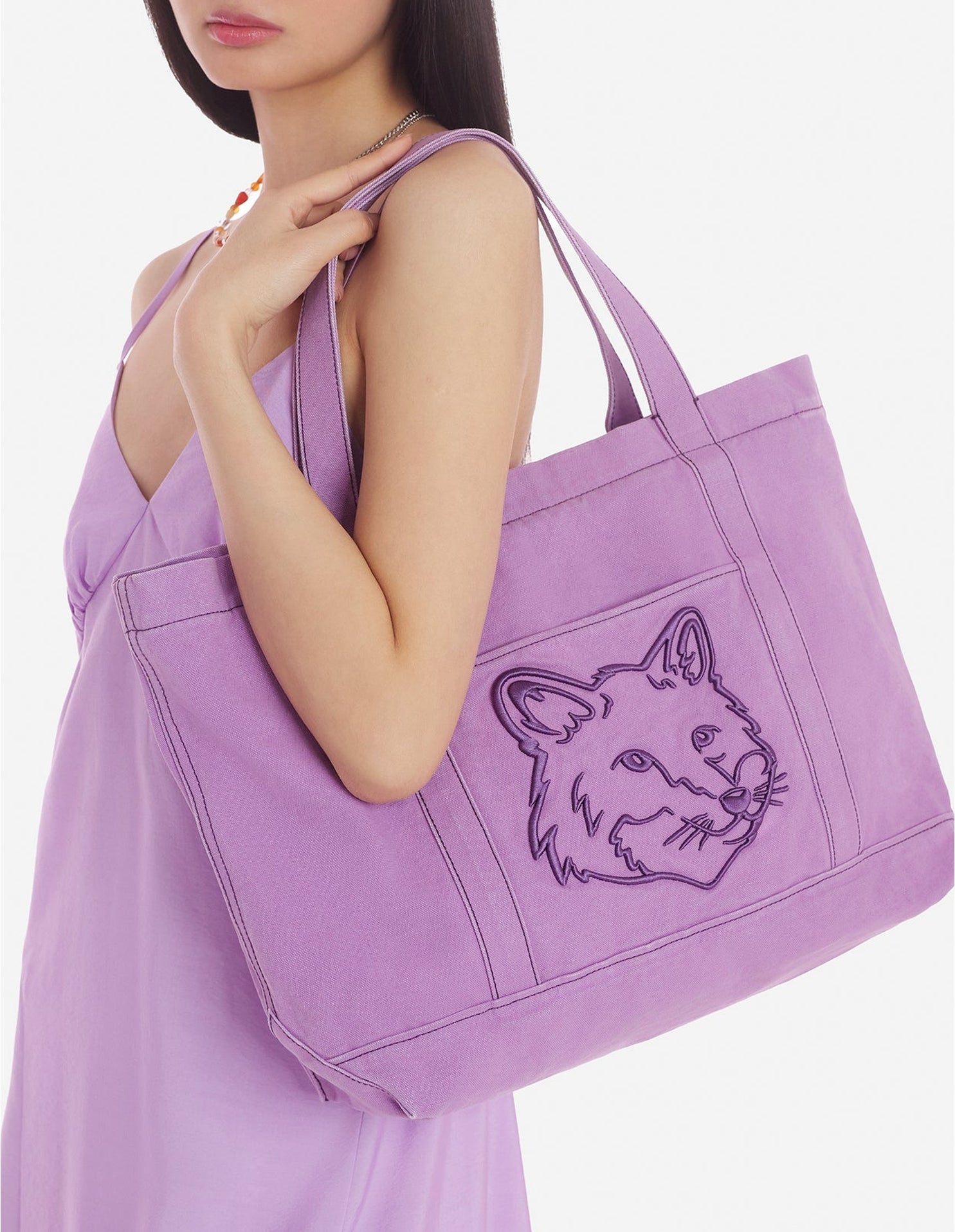 Fox head large shopping bag - Lilac