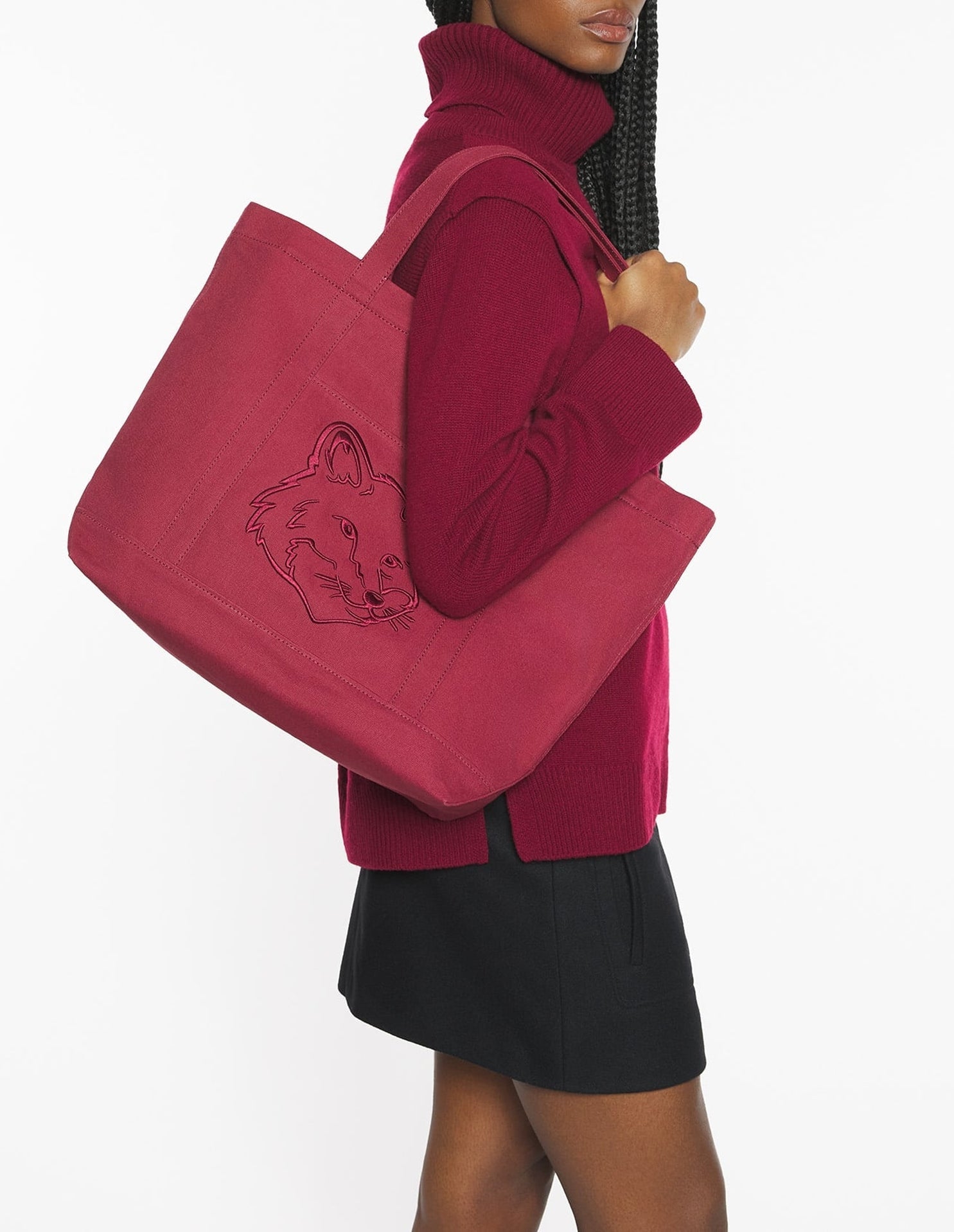 Fox head large shopping bag - Red Brown