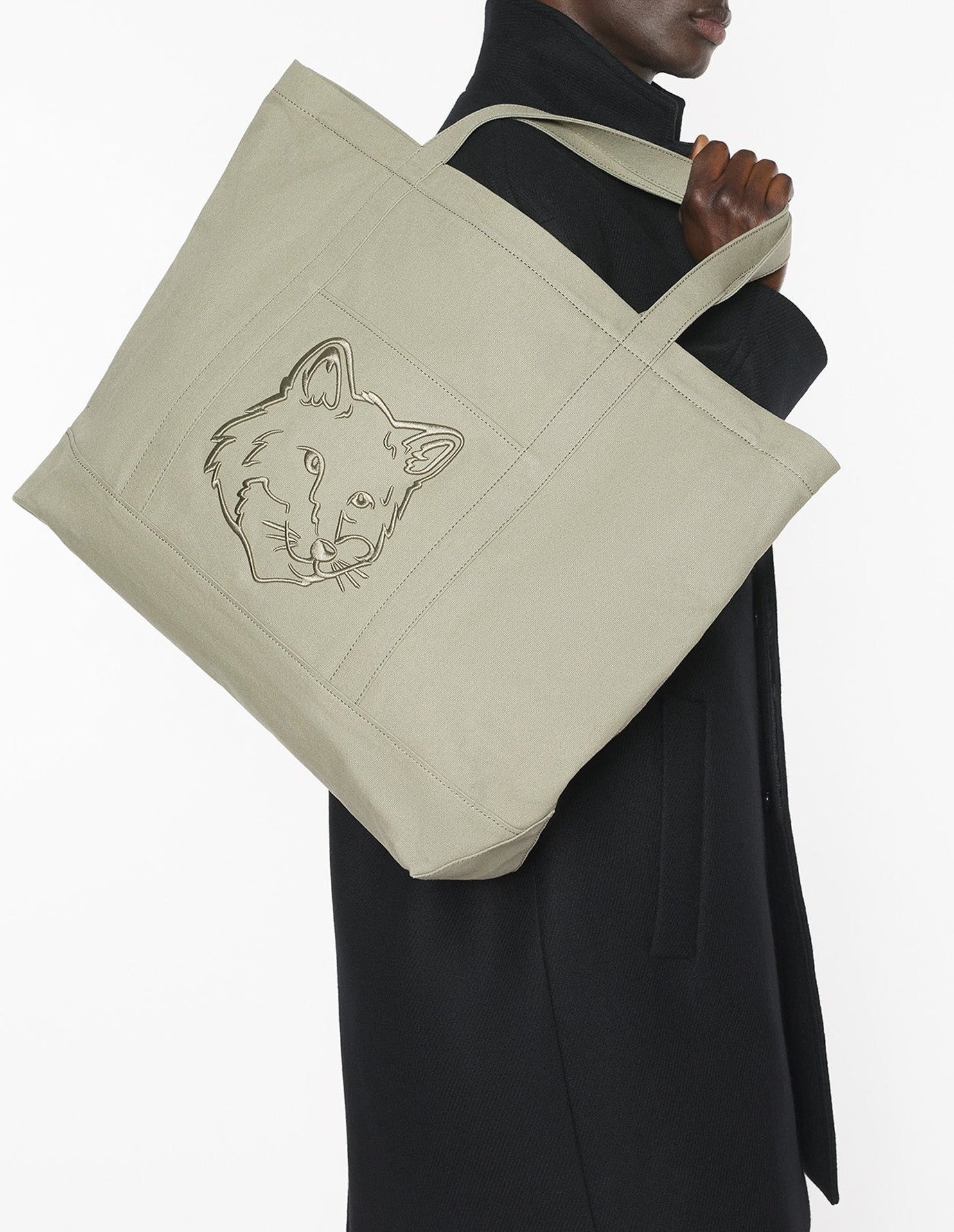 Grand sac cabas Fox head - Pebble