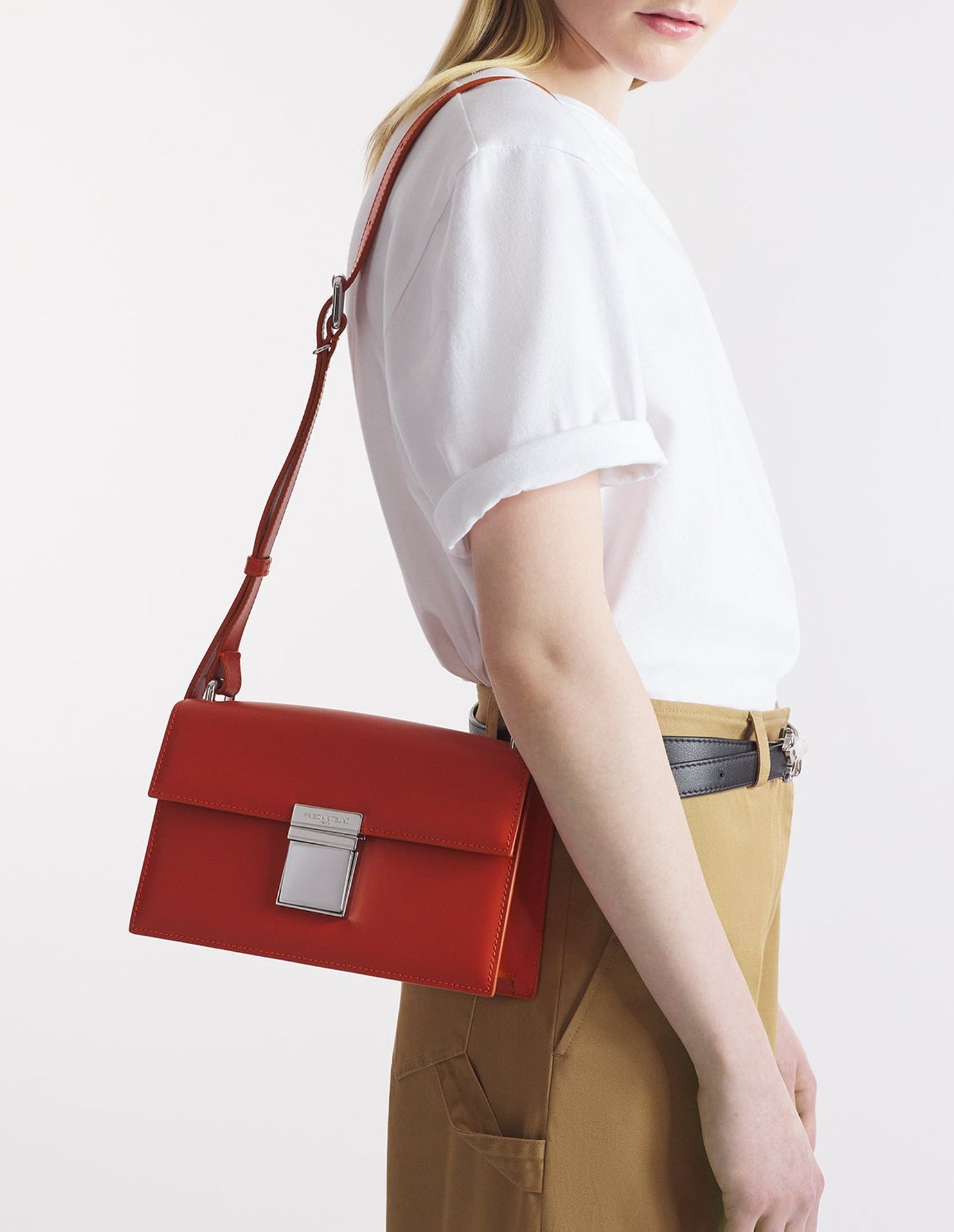 Preppy leather shoulder bag - Autumn Red