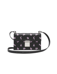 Preppy bag with printed leather shoulder strap - Black & Fae Pink
