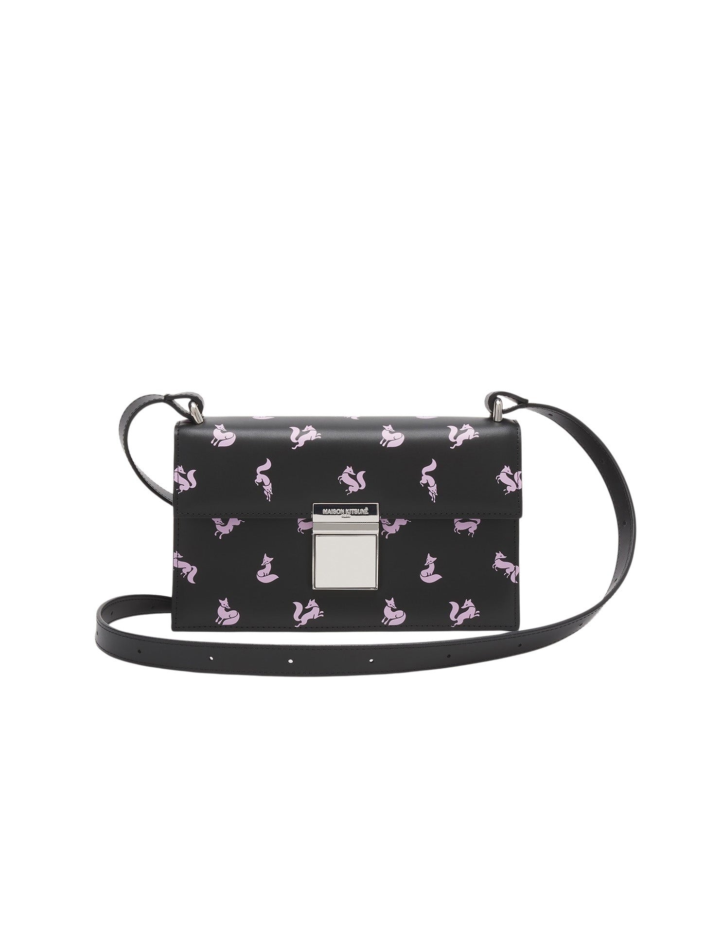 Preppy bag with printed leather shoulder strap - Black & Fae Pink