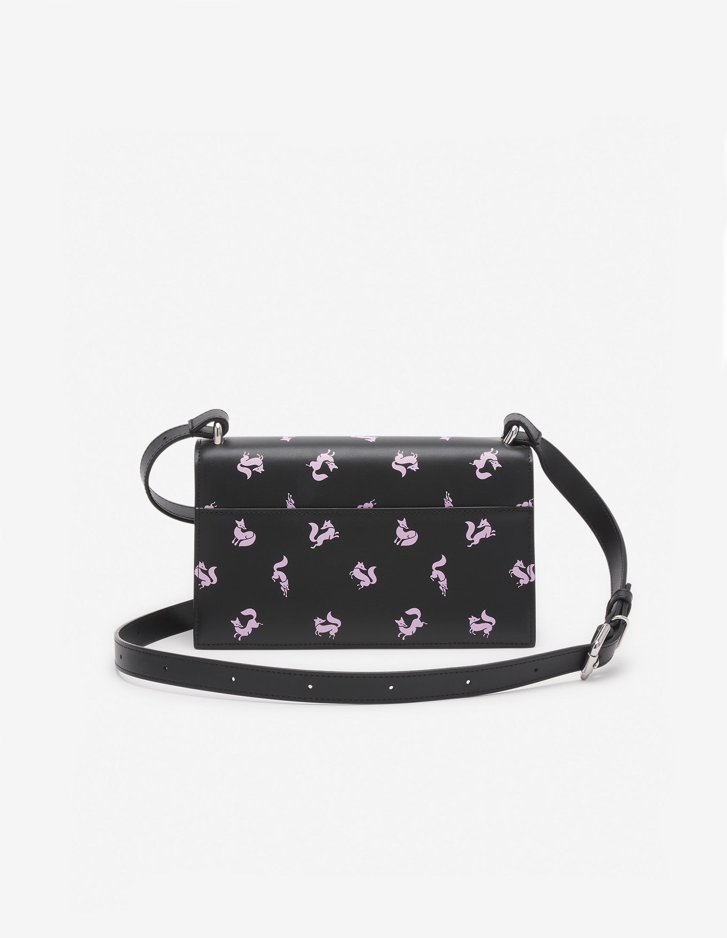 Preppy bag with printed leather shoulder strap - Black & Fae Pink