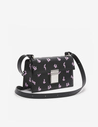 Preppy bag with printed leather shoulder strap - Black & Fae Pink