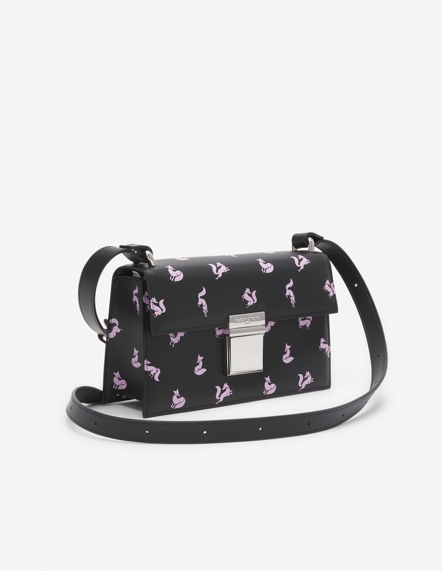 Preppy bag with printed leather shoulder strap - Black & Fae Pink