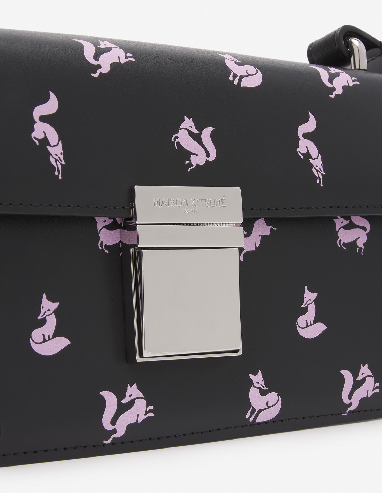 Preppy bag with printed leather shoulder strap - Black & Fae Pink