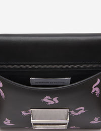 Preppy bag with printed leather shoulder strap - Black & Fae Pink