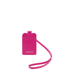 Porte-cartes avec bandoulière en cuir - Fuchsia