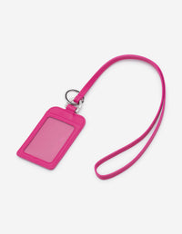 Porte-cartes avec bandoulière en cuir - Fuchsia