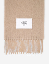Embroidered logo scarf in wool - Dark Beige