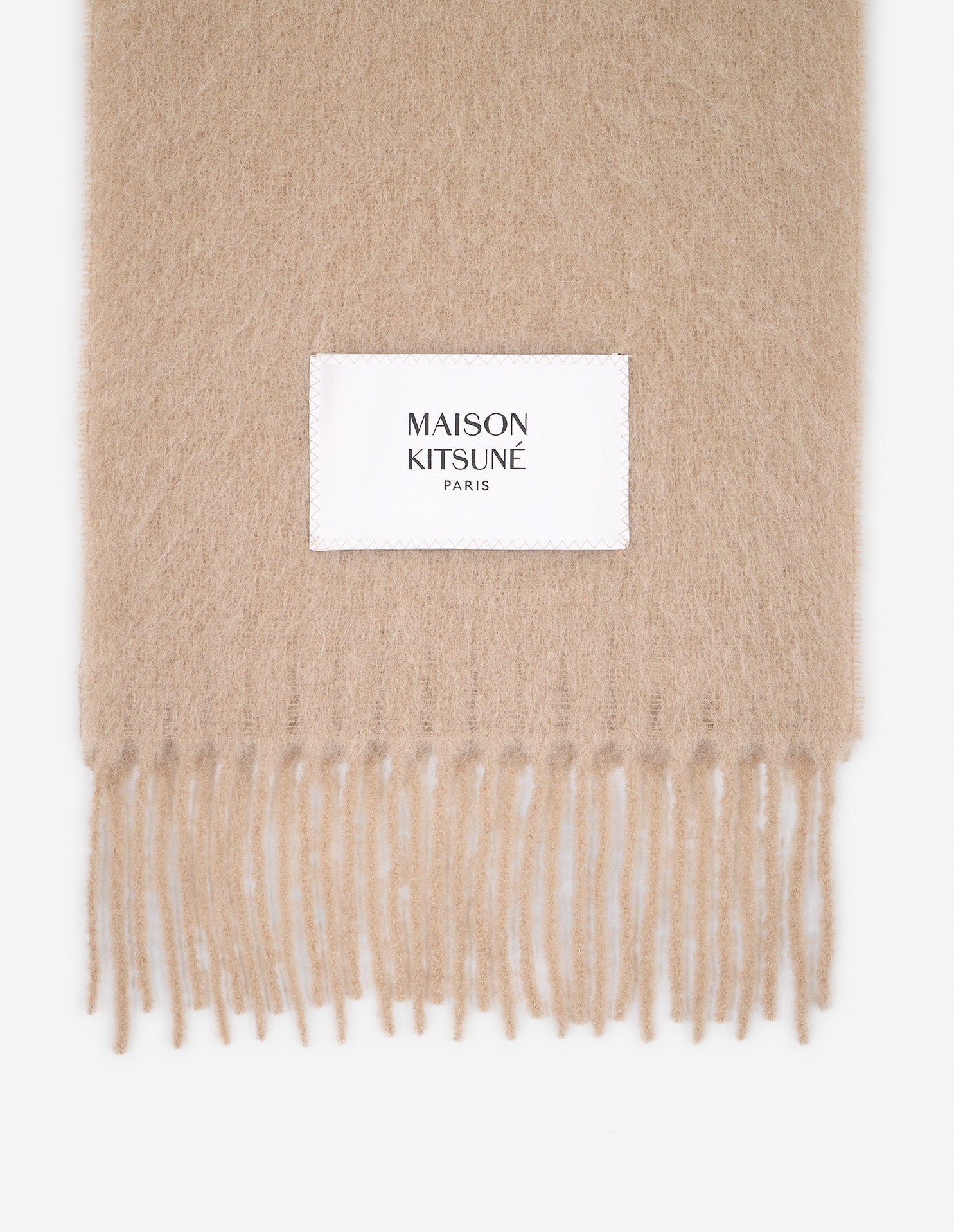 Embroidered logo scarf in wool - Dark Beige