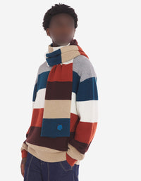 Striped scarf with wool and cashmere badge - White Stripes