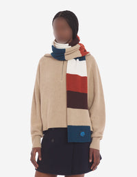 Striped scarf with wool and cashmere badge - White Stripes