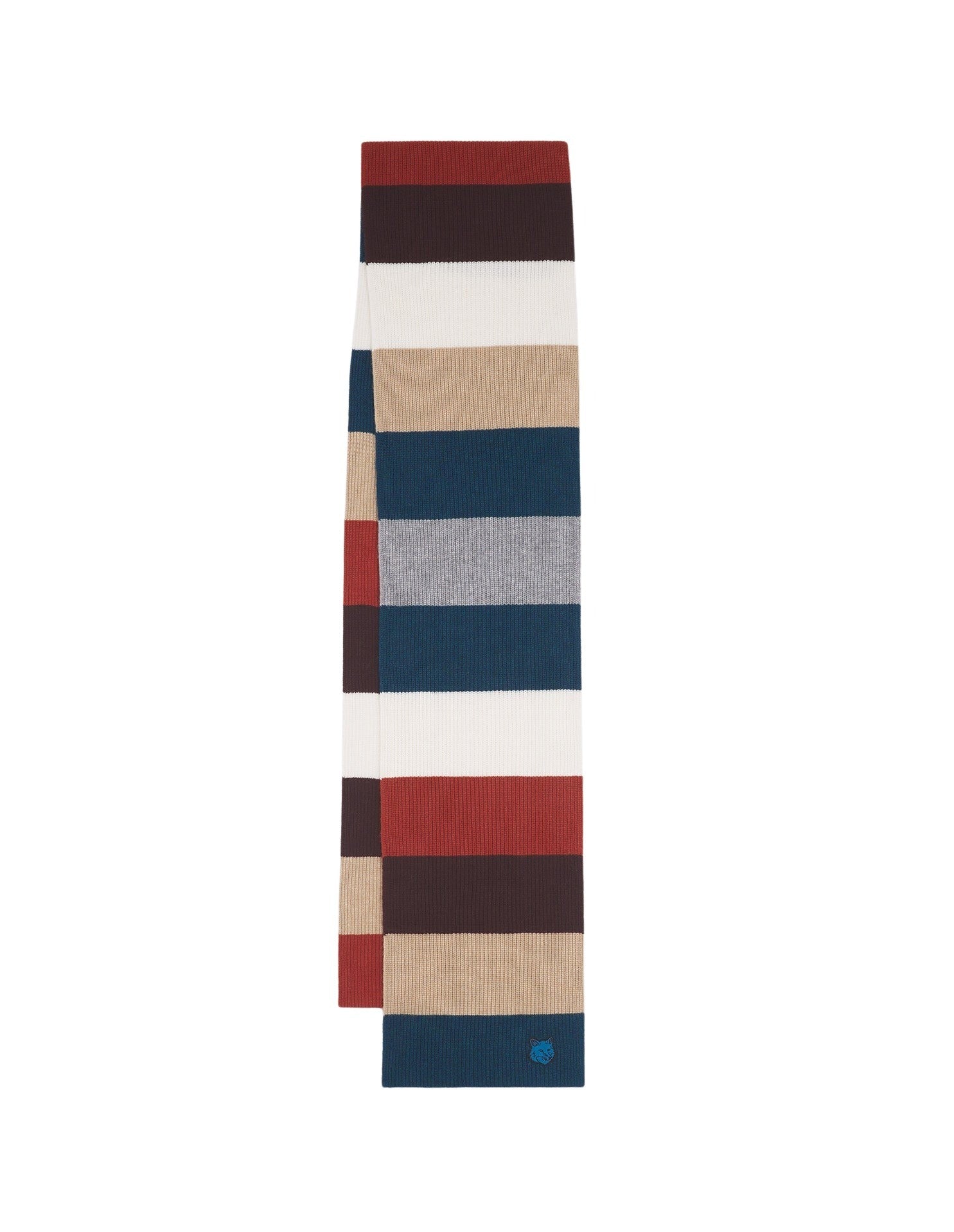 Striped scarf with wool and cashmere badge - White Stripes