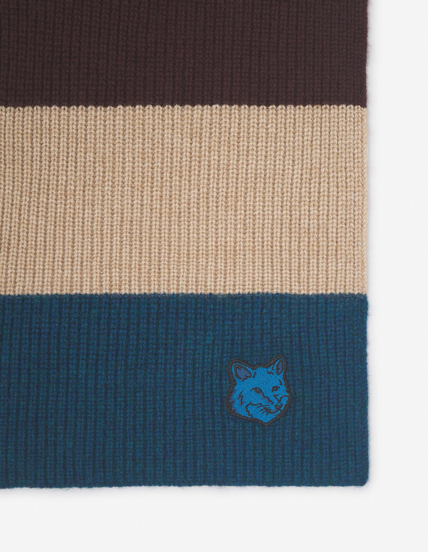Striped scarf with wool and cashmere badge - White Stripes