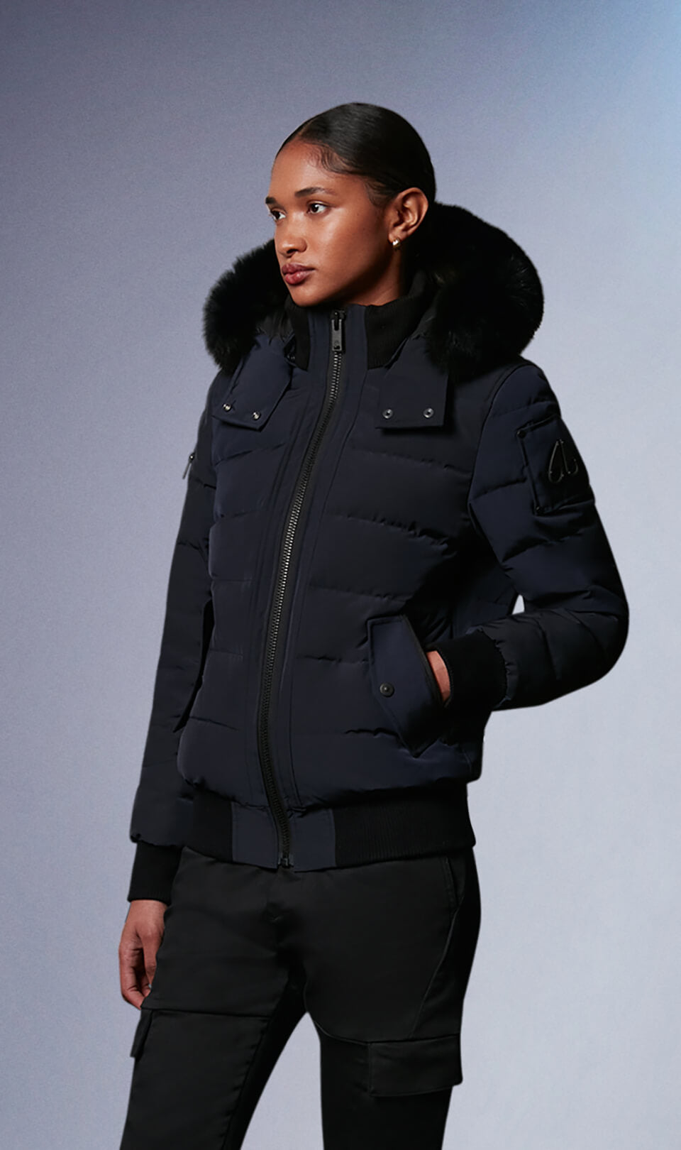 True Navy & Noir Bomber tissé pour Femme