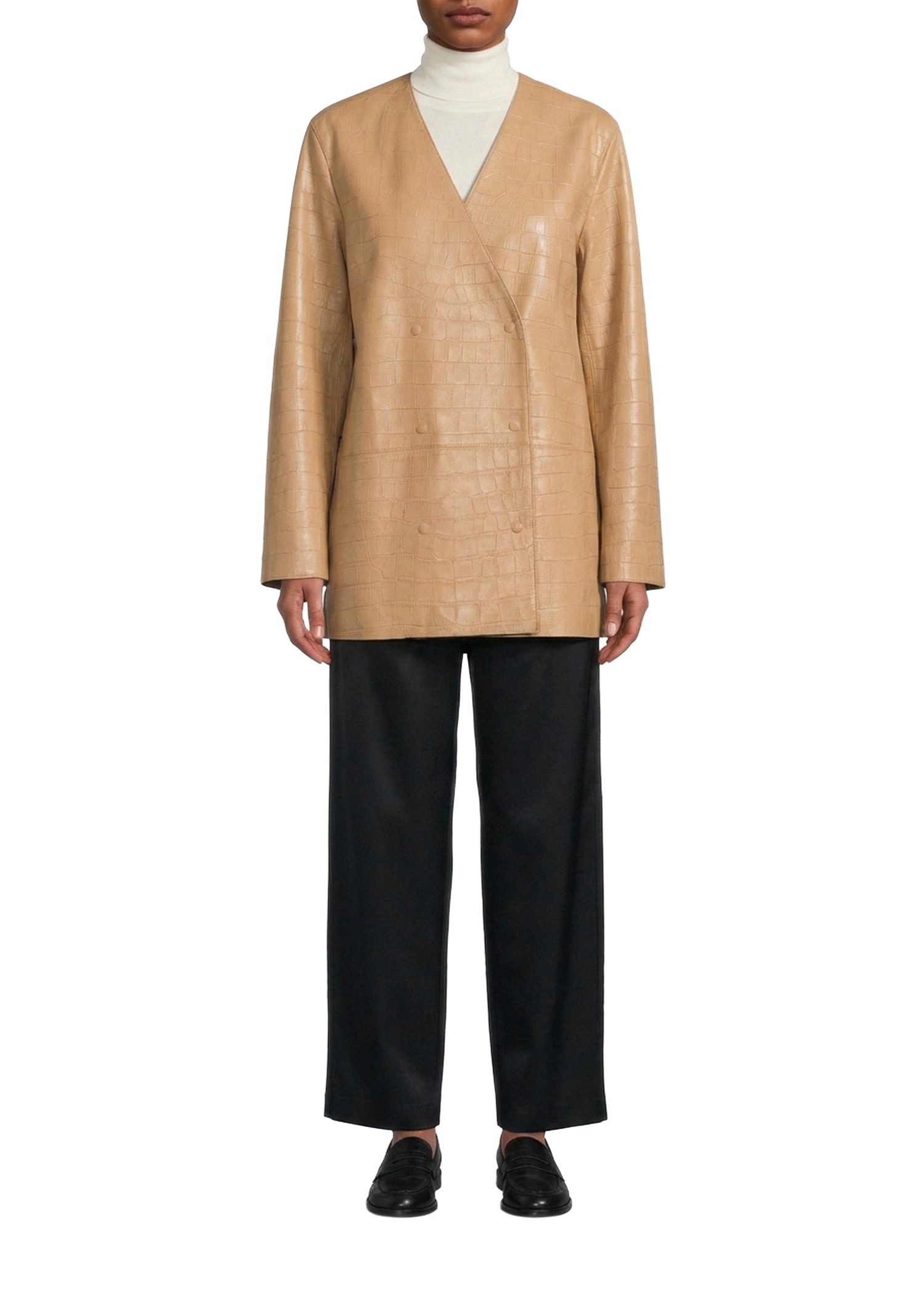 Blazer en cuir gaufré - Cashew