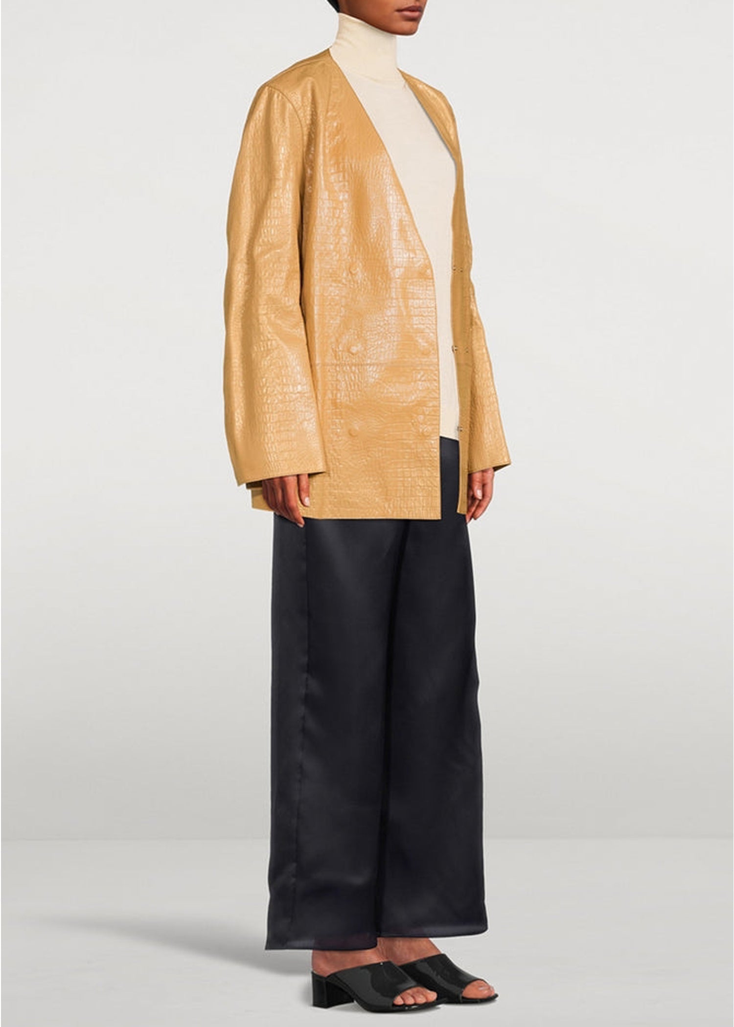 Blazer en cuir gaufré - Cashew