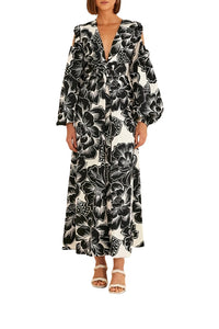 Robe longue Chita Woodcut à col V en coton - Blanc