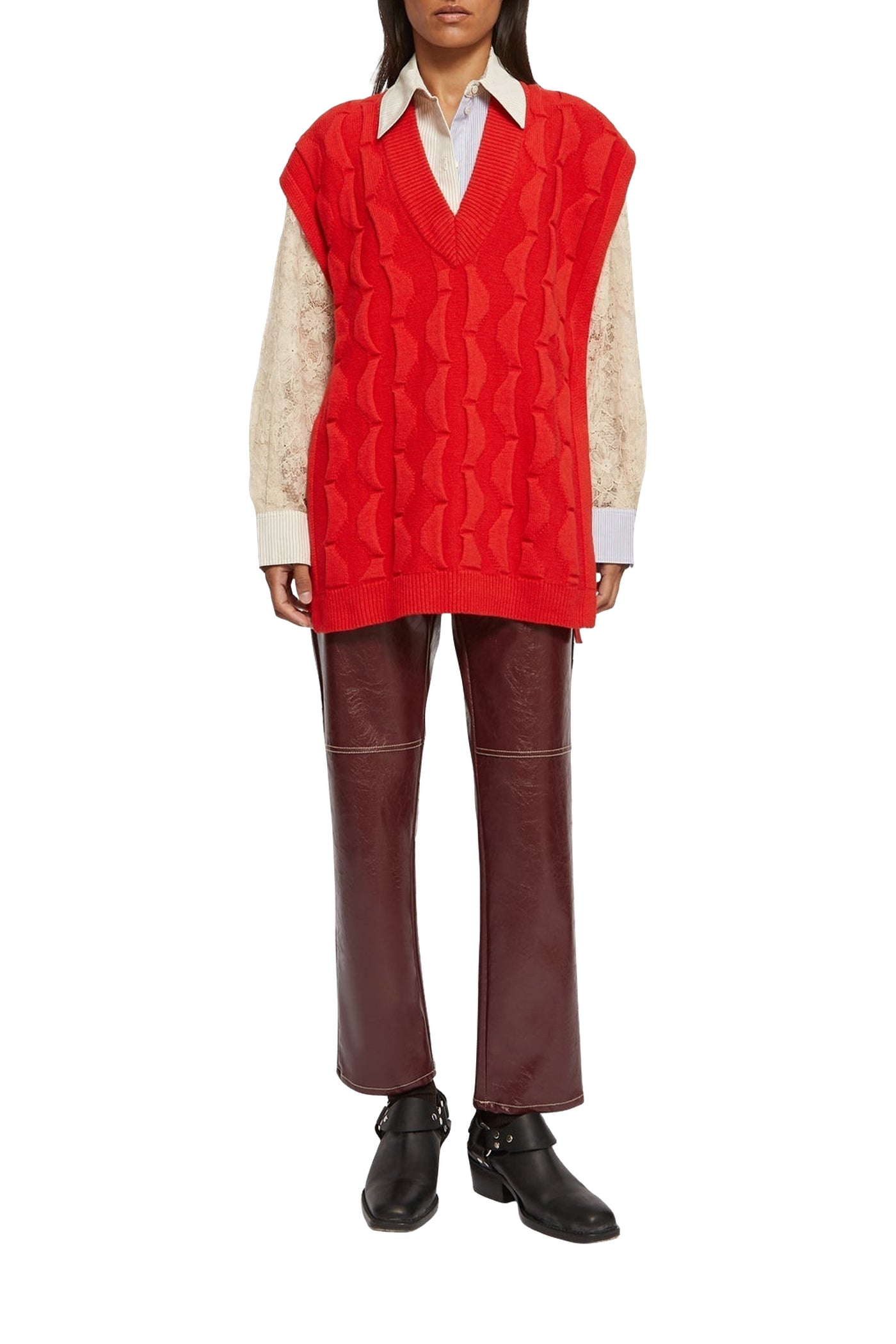Pull Brune en laine - Rouge
