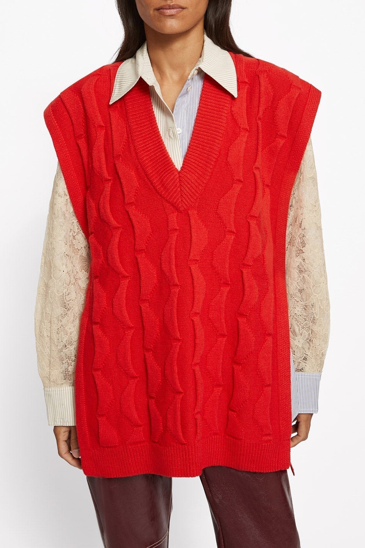 Pull Brune en laine - Rouge