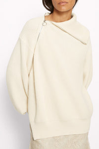 Pull à zip en laine - Ecru