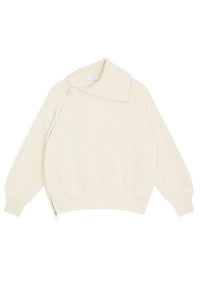 Pull à zip en laine - Ecru