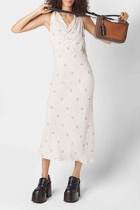 Robe à col bénitier et dos nu en soie - Silver & White