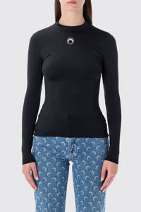 Moon Logo Strass Jersey Ls Highneck Top - Noir