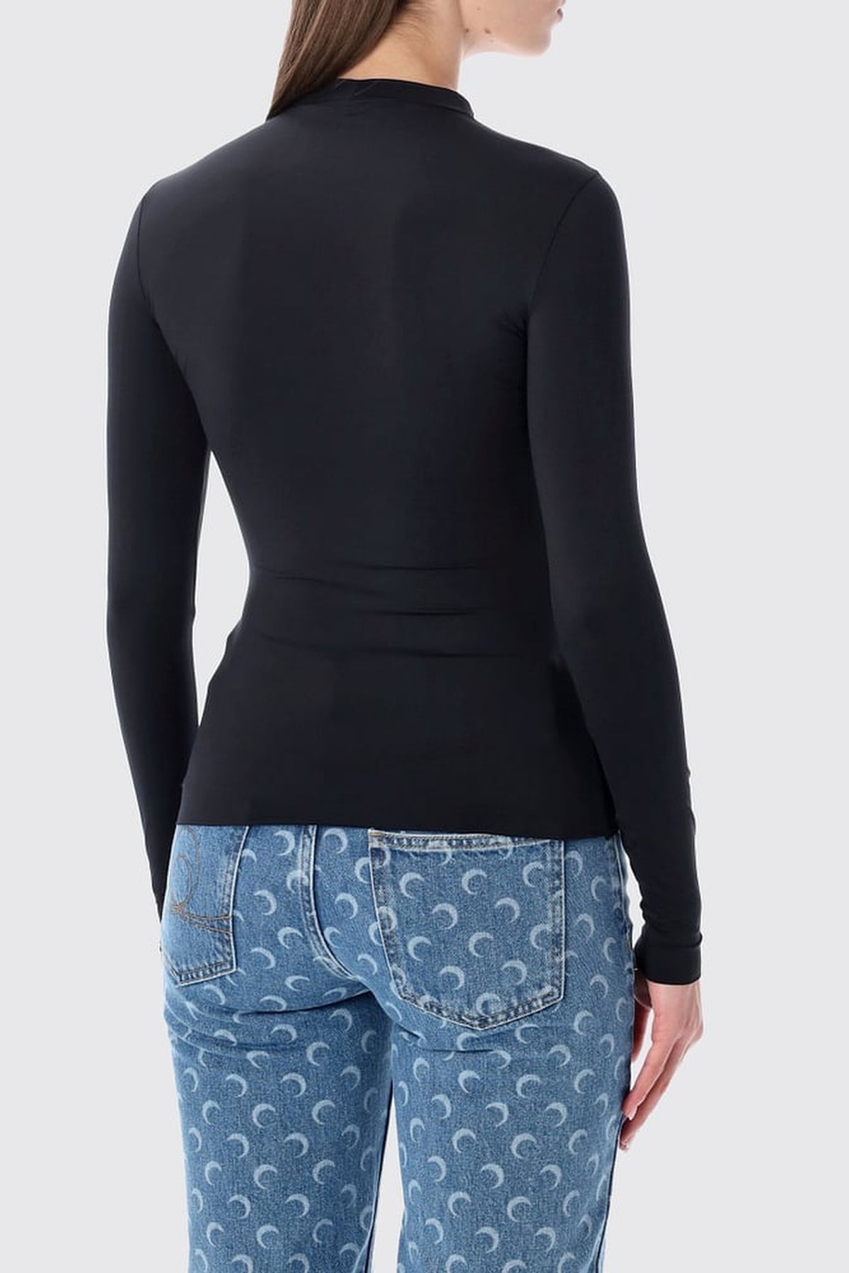 Moon Logo Strass Jersey Ls Highneck Top - Noir