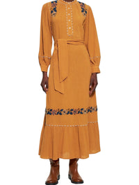 Robe longue brodée Mathilda - Camel