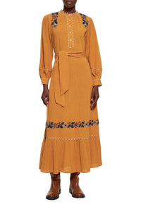 Robe longue brodée Mathilda - Camel