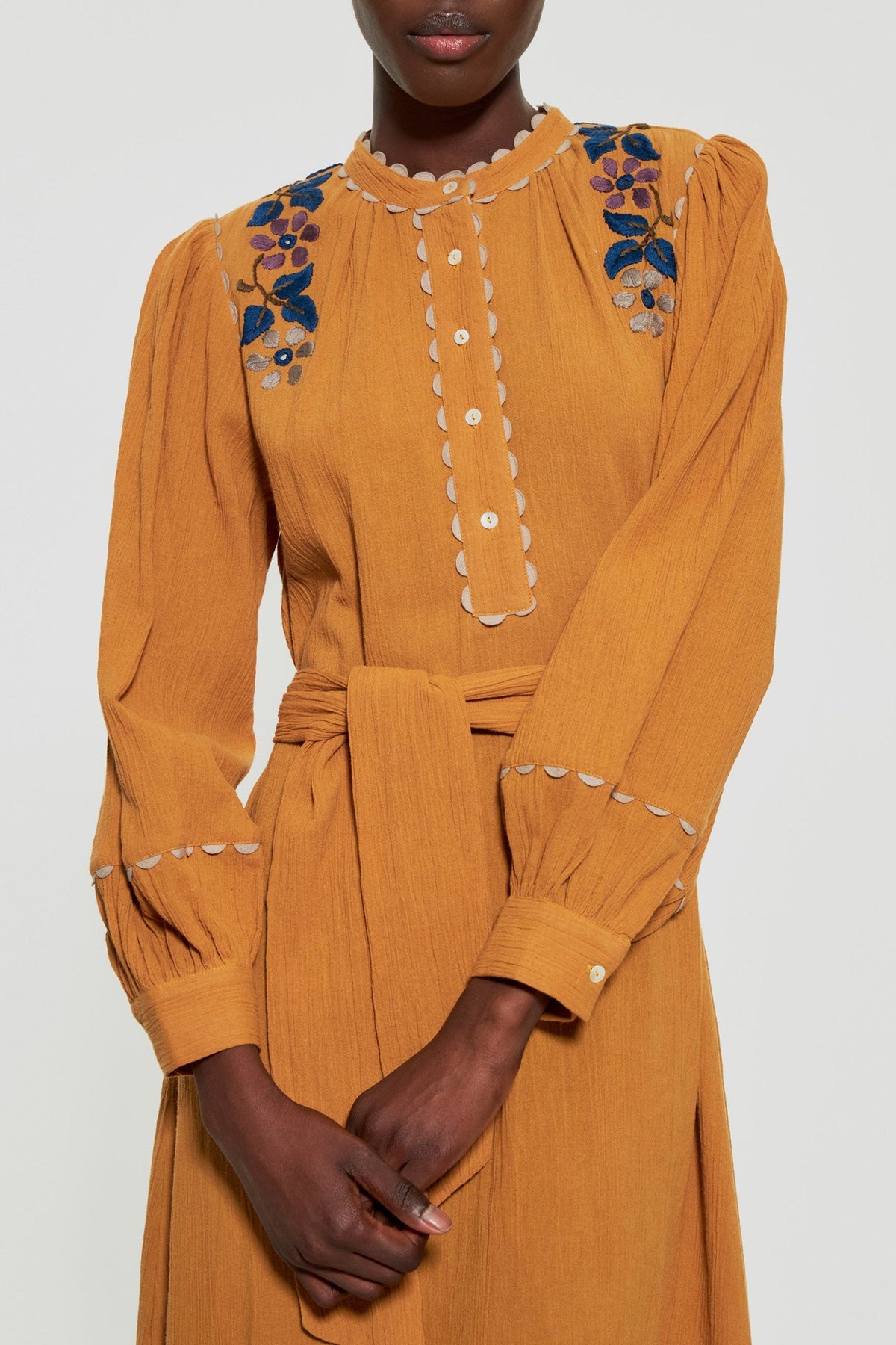 Robe longue brodée Mathilda - Camel